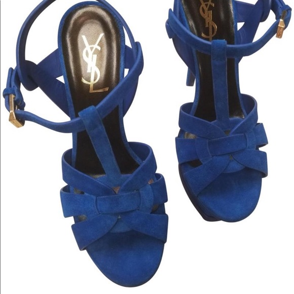 Saint Laurent Blue Suede Tribute Sandals - Picture 4 of 8